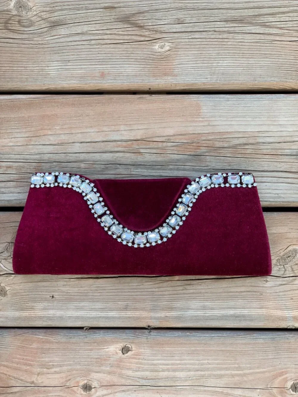Vtg Burgundy Velvet Rhinestone Clutch Shoulder Bag Handbag Gala Evening Purse